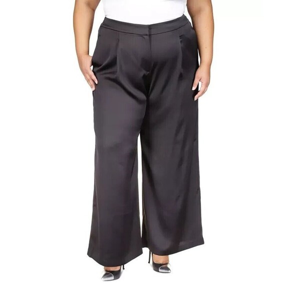 Michael Kors Women's Plus Size Satin Trendy Wide-Leg Pants Black 18W - Picture 1 of 2